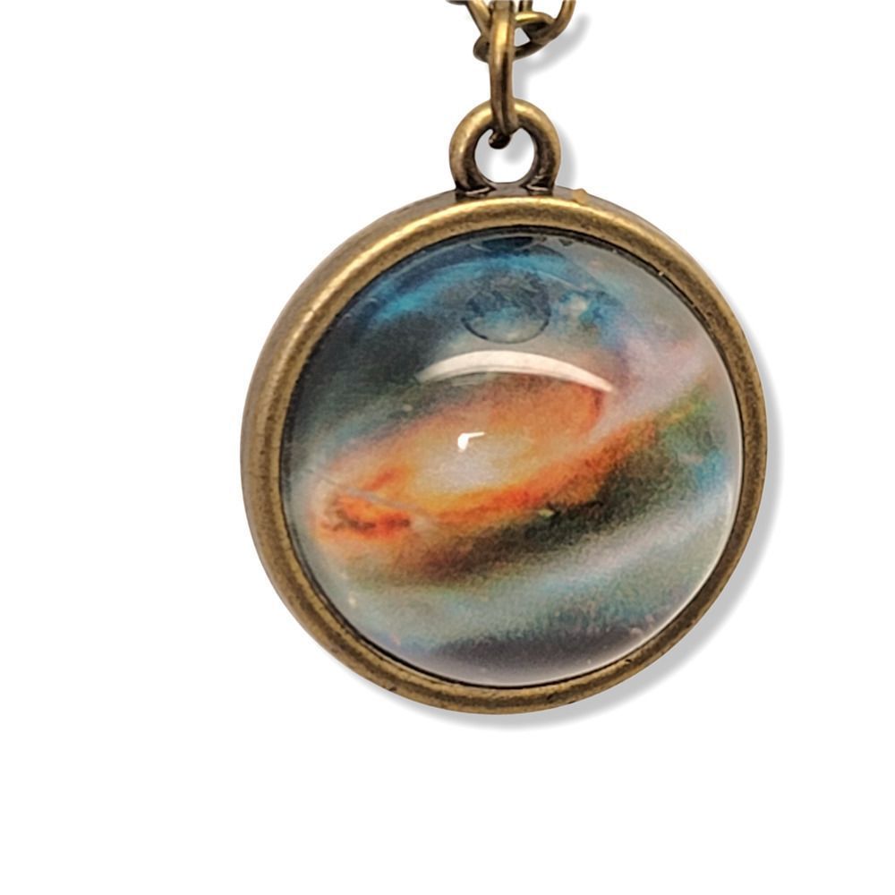 Antiqued Bronze Tone Galaxy Sealed in Bubble Pendant 20" Rolo Chain 2" Extender